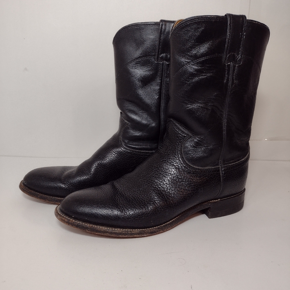 Justin Classic Black Leather Men's Boots Size (9)D Made In USA - Picture 12 of 12